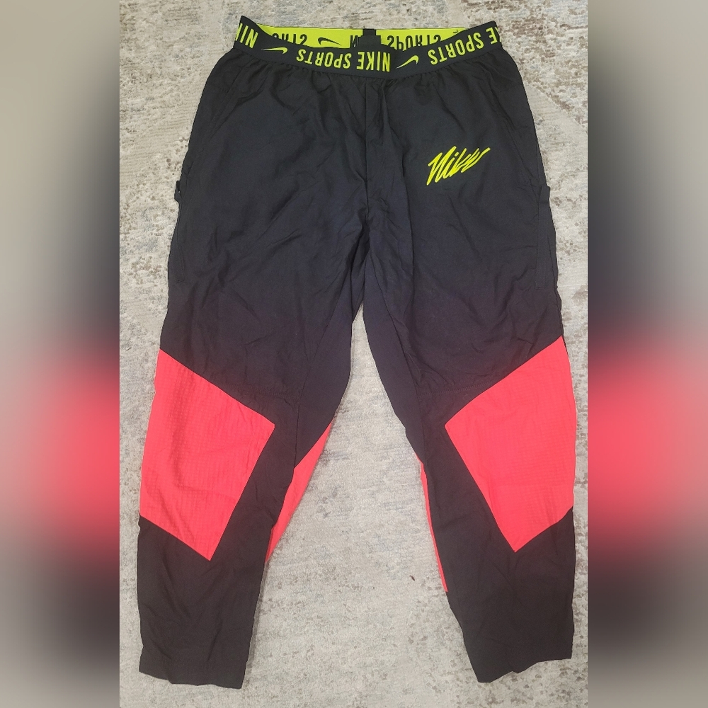 Nike Black Track Pants with Neon Yellow & Red Accents